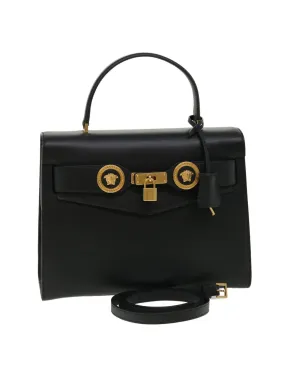 Black Leather 2way Hand Bag - VERSACE