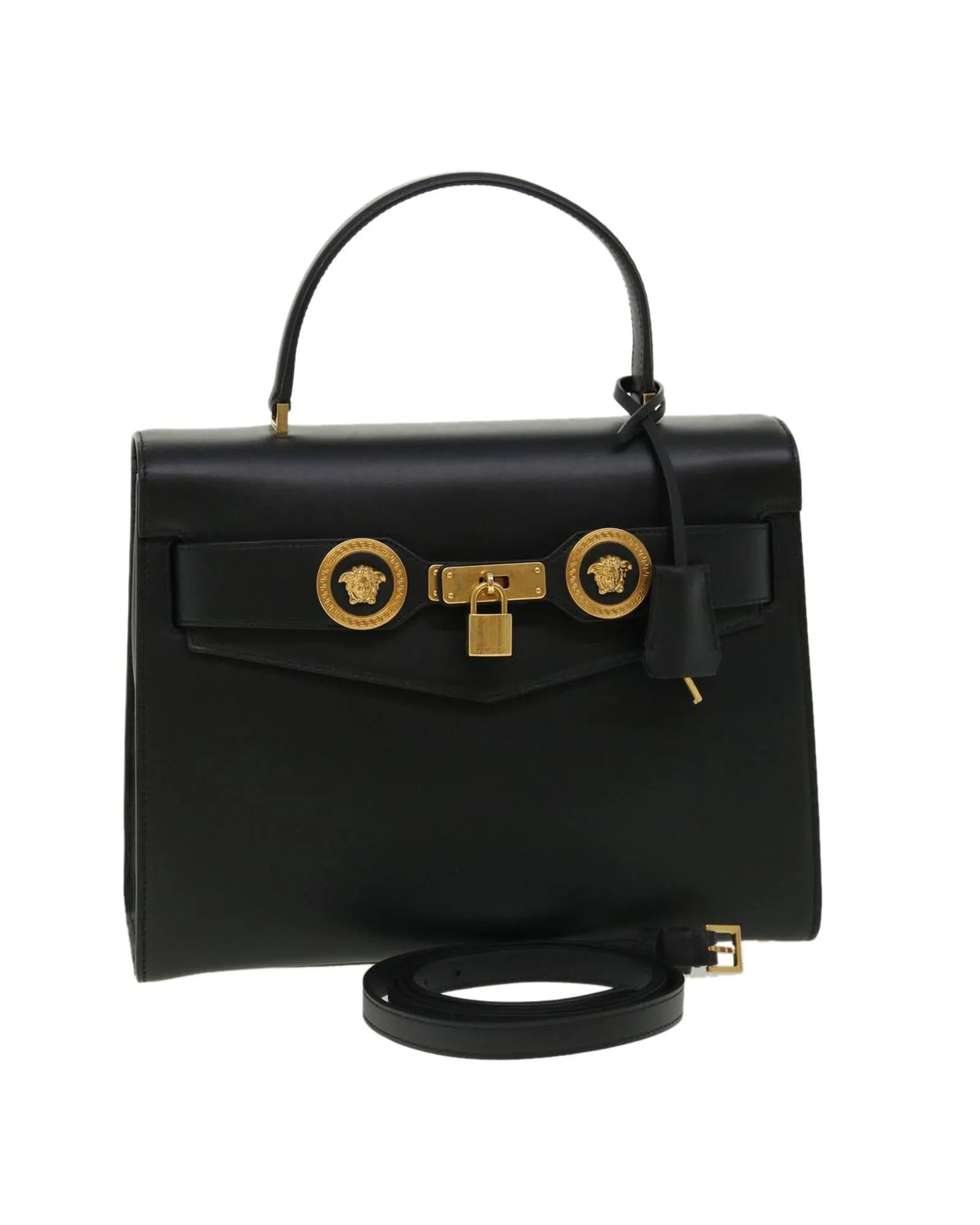 Black Leather 2way Hand Bag - VERSACE