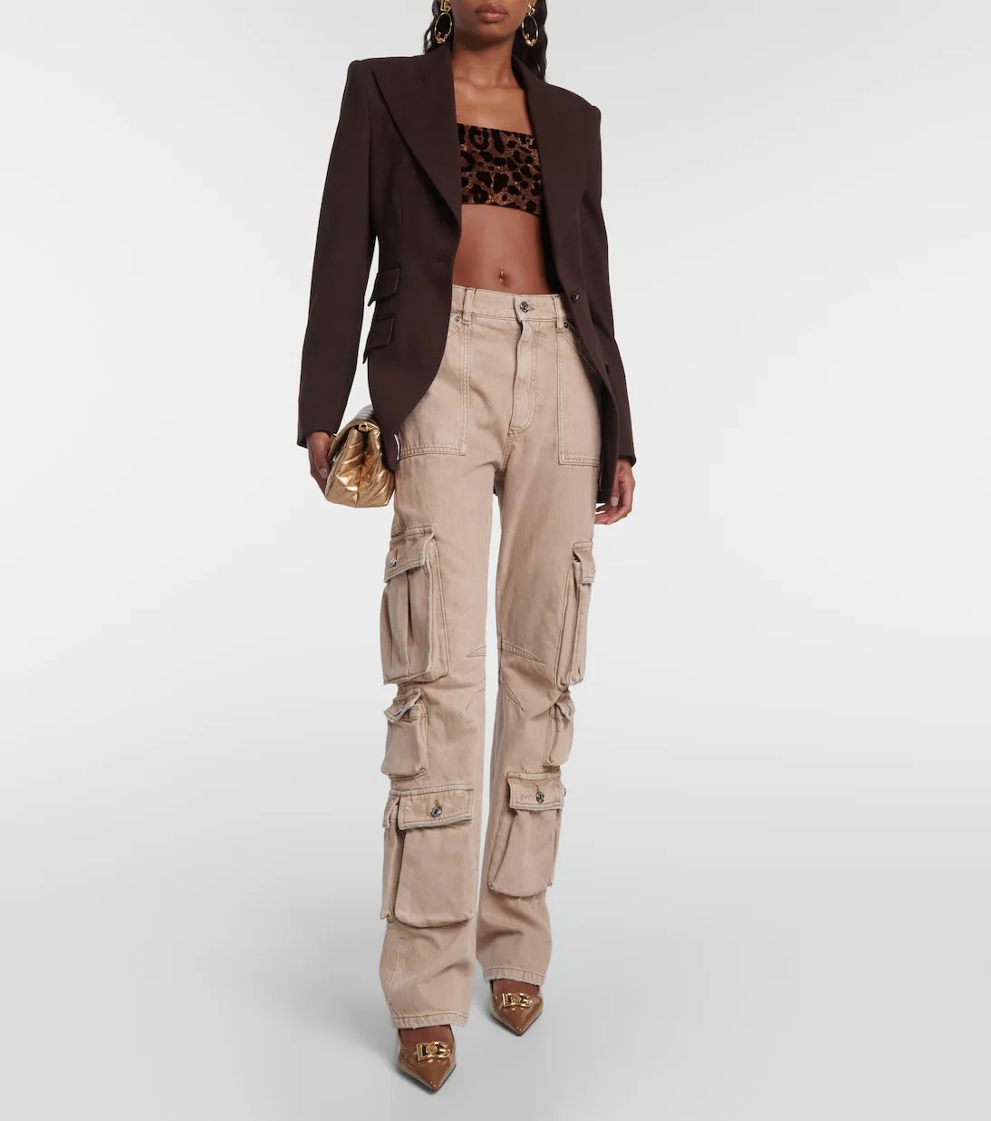 Dolce&Gabbana high-waisted cotton cargo pants, beige