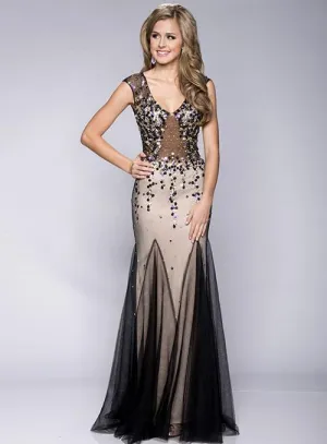 Envious Couture 15131 Size 6 Black/Nude Long Fitted Sheer Embellished Mermaid Prom Dress