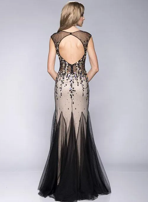 Envious Couture 15131 Size 6 Black/Nude Long Fitted Sheer Embellished Mermaid Prom Dress