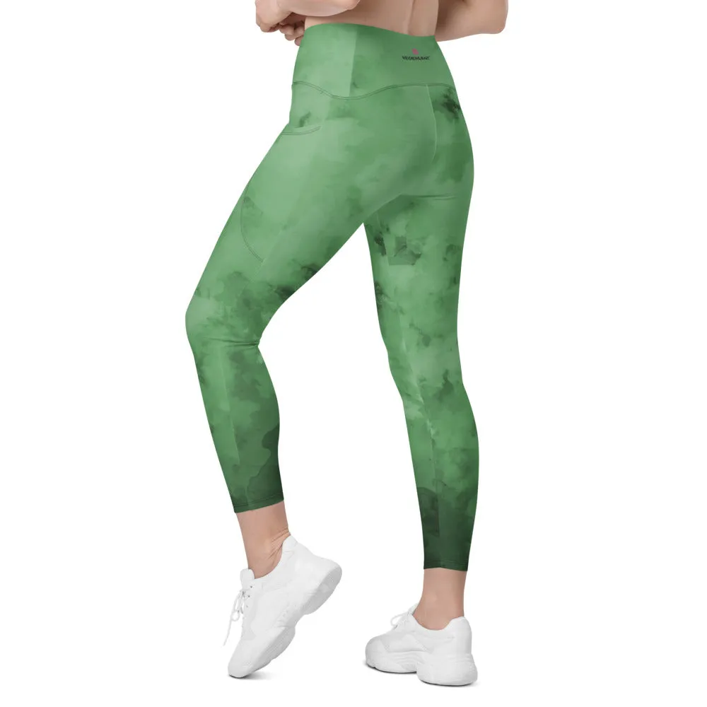 Grass Green Crossover Women's Leggings, Best Women's Crossover Leggings With Pockets For Ladies - Made in USA/EU/MX