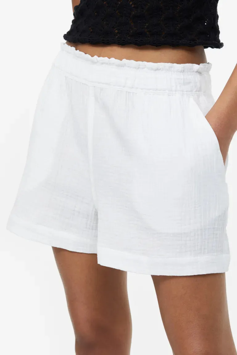 H&M crinkled cotton shorts, white