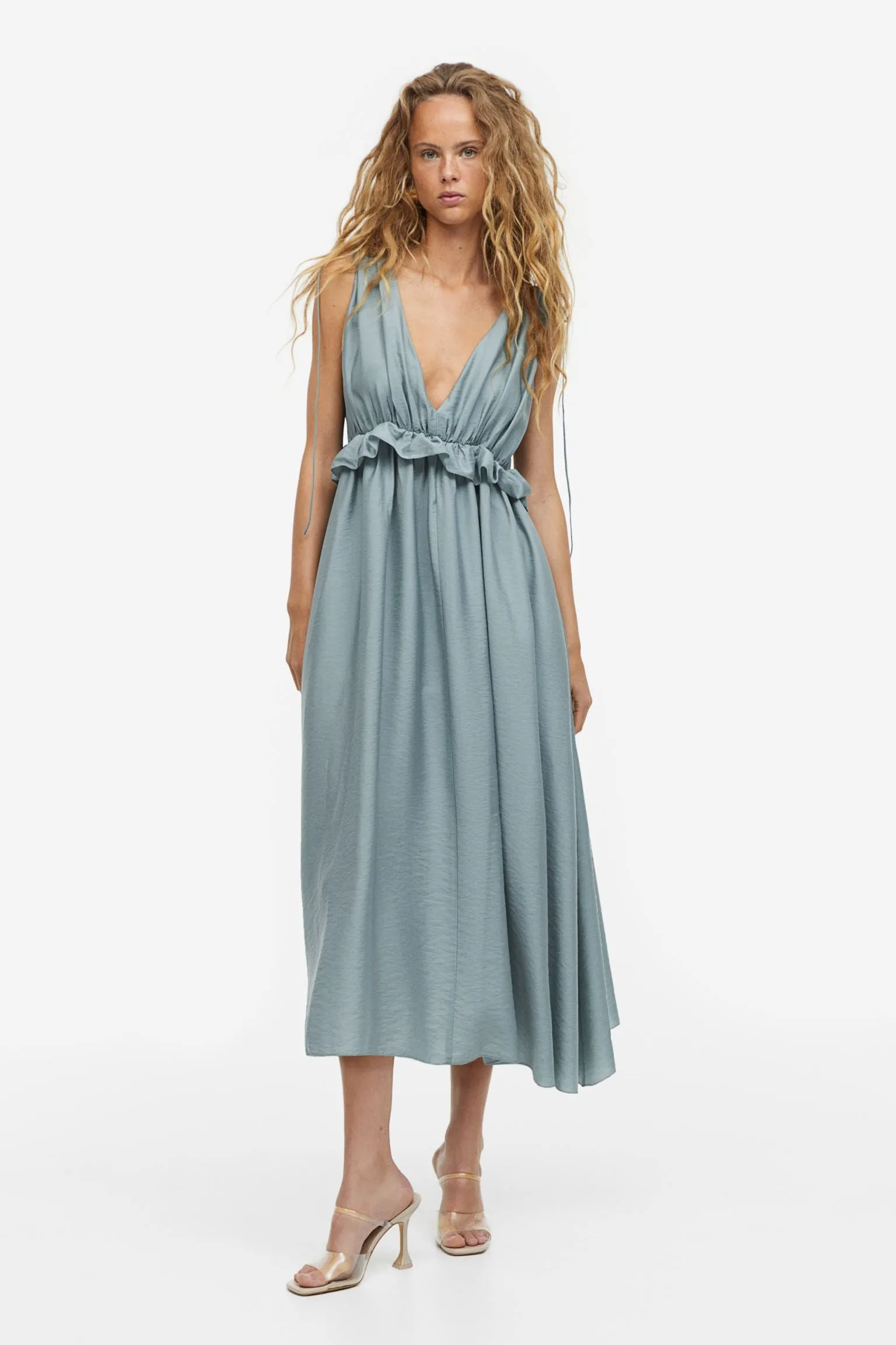 H&M Draped Tie-detail dress, gray-blue