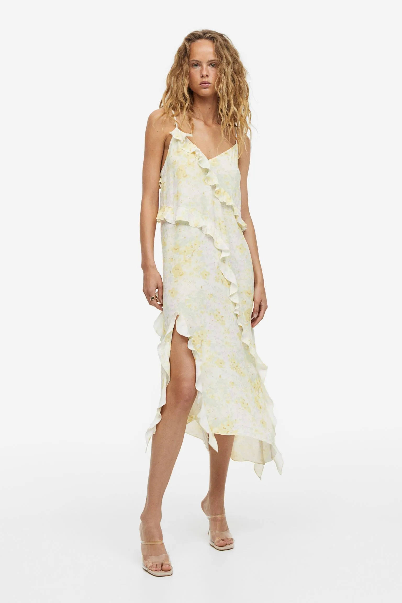H&M Flounce-trimmed dress, light yellow