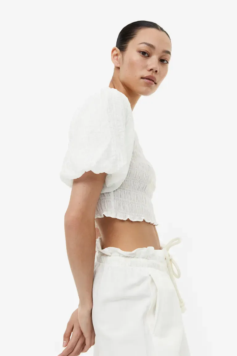 H&M off-shoulder gathered top, white