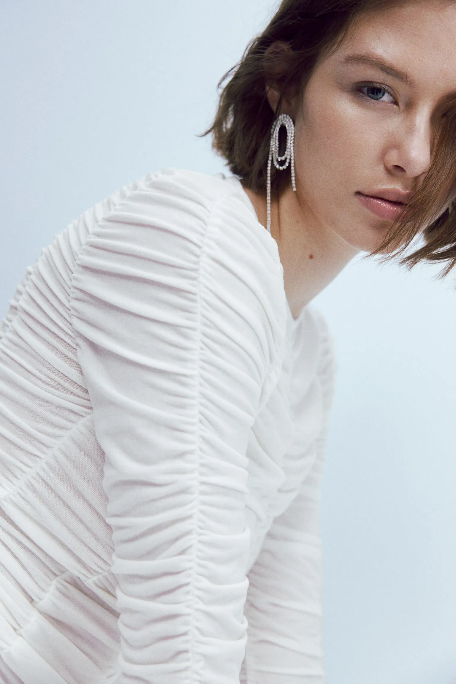 H&M Ruched Mesh top, white