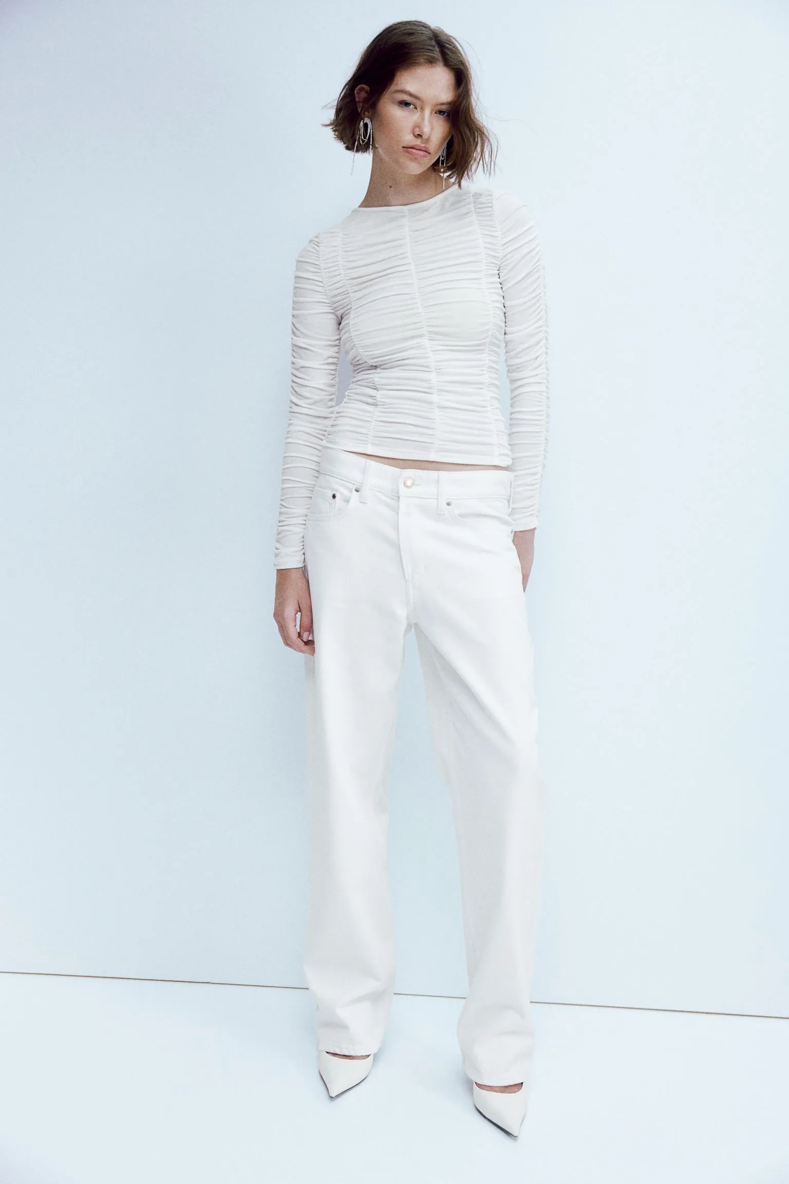 H&M Ruched Mesh top, white