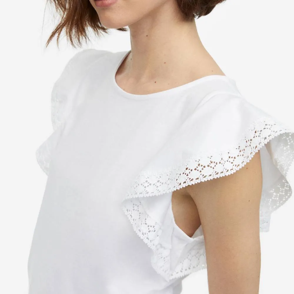 H&M ruched sleeve top, white