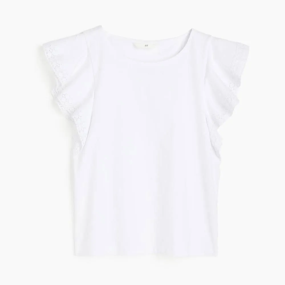 H&M ruched sleeve top, white