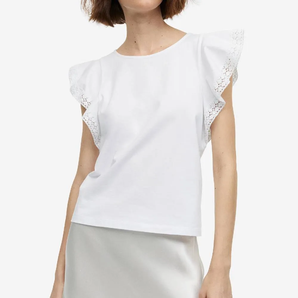 H&M ruched sleeve top, white