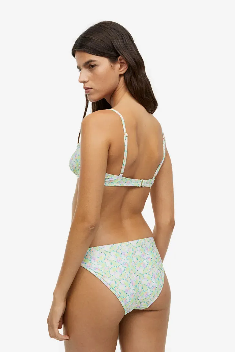 H&M Unlined Bikini Top, Light Green/Floral