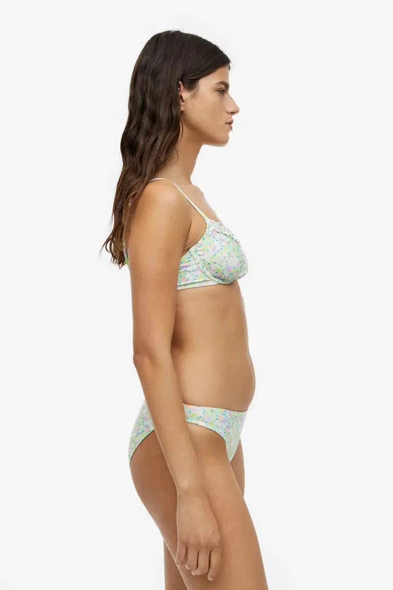 H&M Unlined Bikini Top, Light Green/Floral