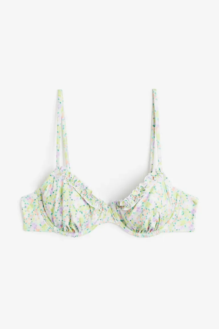 H&M Unlined Bikini Top, Light Green/Floral