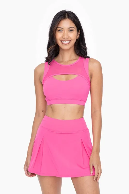 Hot Pink Harness Mesh Hybrid Racerback Sports Bra