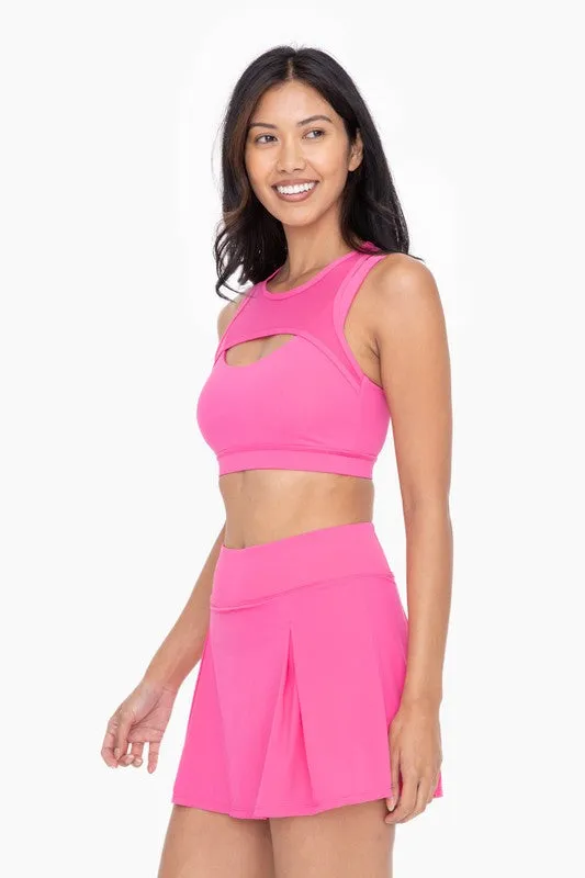 Hot Pink Harness Mesh Hybrid Racerback Sports Bra