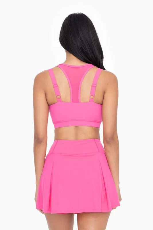 Hot Pink Harness Mesh Hybrid Racerback Sports Bra