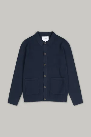 J Zippy Polo Cardigan Knitwear - Navy