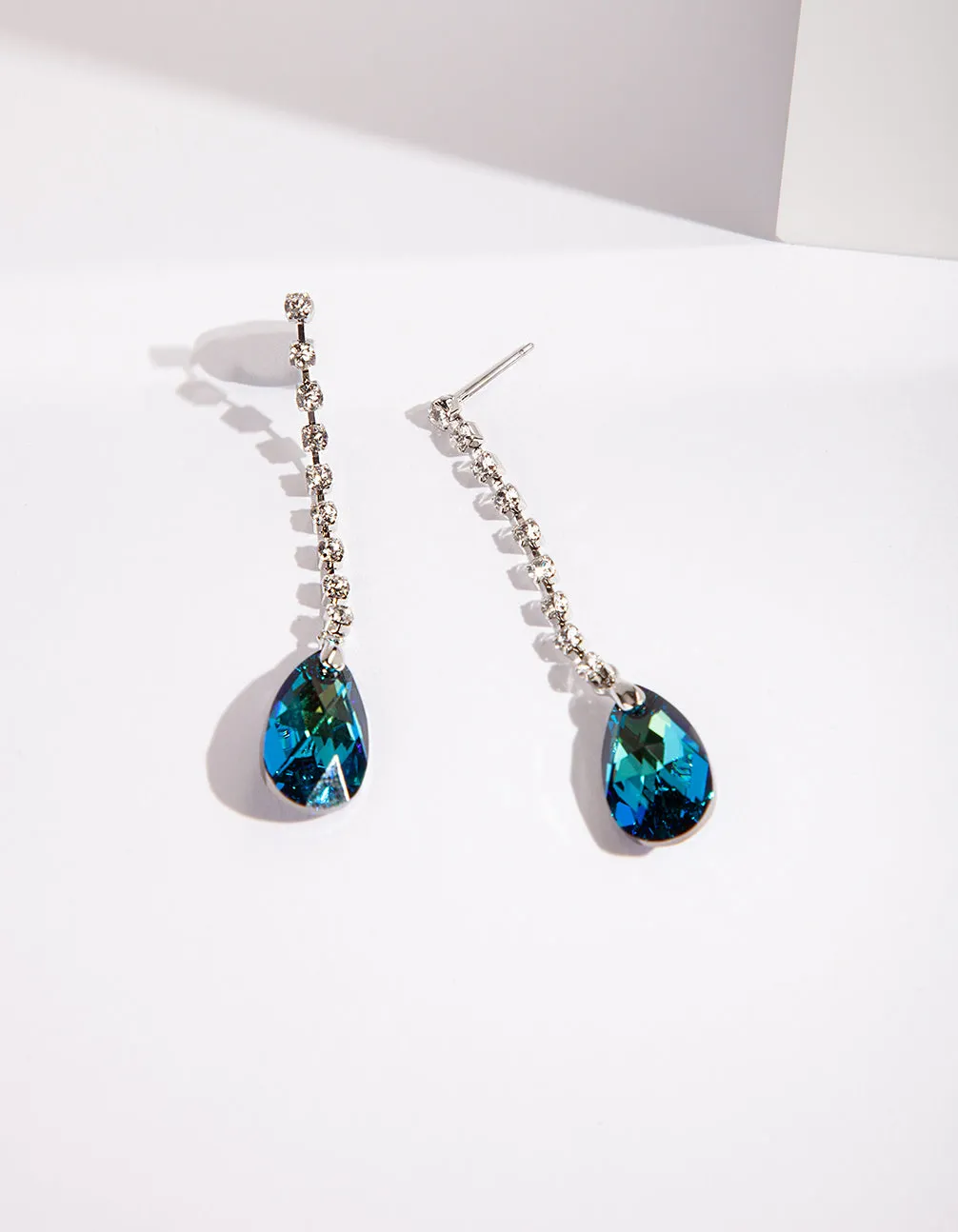Rhodium Blue Clean Teardrop Earring