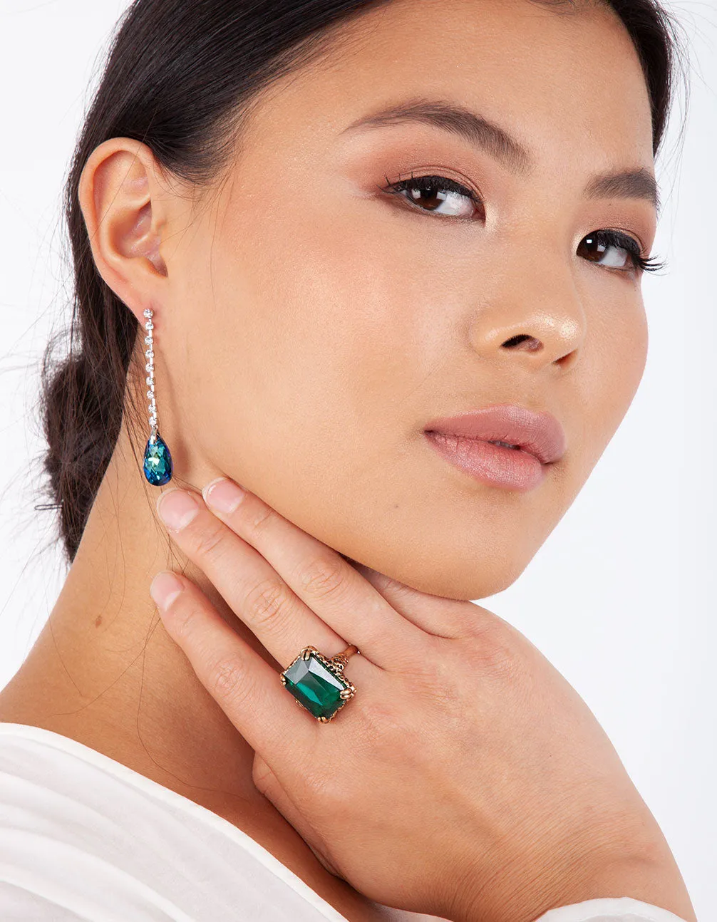 Rhodium Blue Clean Teardrop Earring