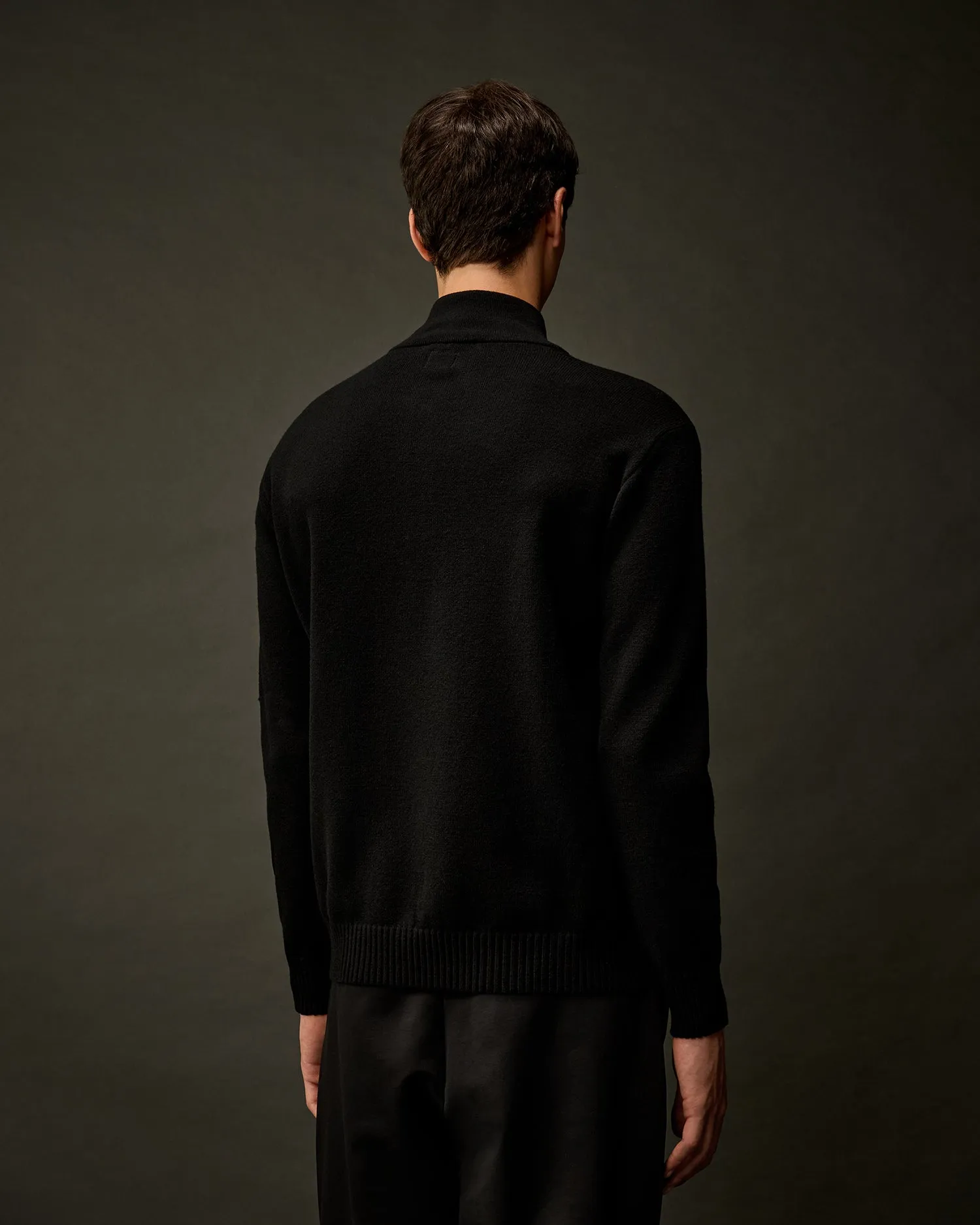 The Metropolis Series Extrafine Merino Wool Half Zipped Knit - Black