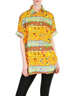 Versace Vintage Colorful Triangle Graphic Print Button Up Shirt